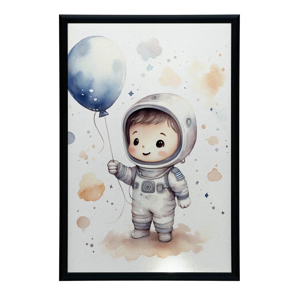 Journey Through the Stars With a Balloon In Hand Journey Through the Stars With a Balloon In Hand, 30X40 Cm, Light Oak Wooden Frame, Matte Paper 230 Gsm