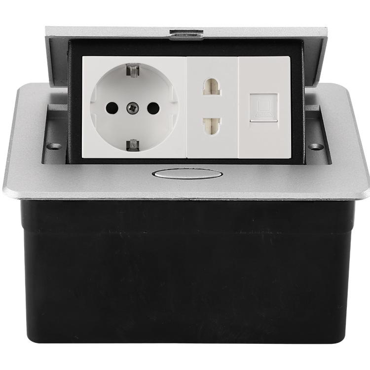 Recessed Pop-up Desktop Power Socket with Network and Euro/French/German Connections.