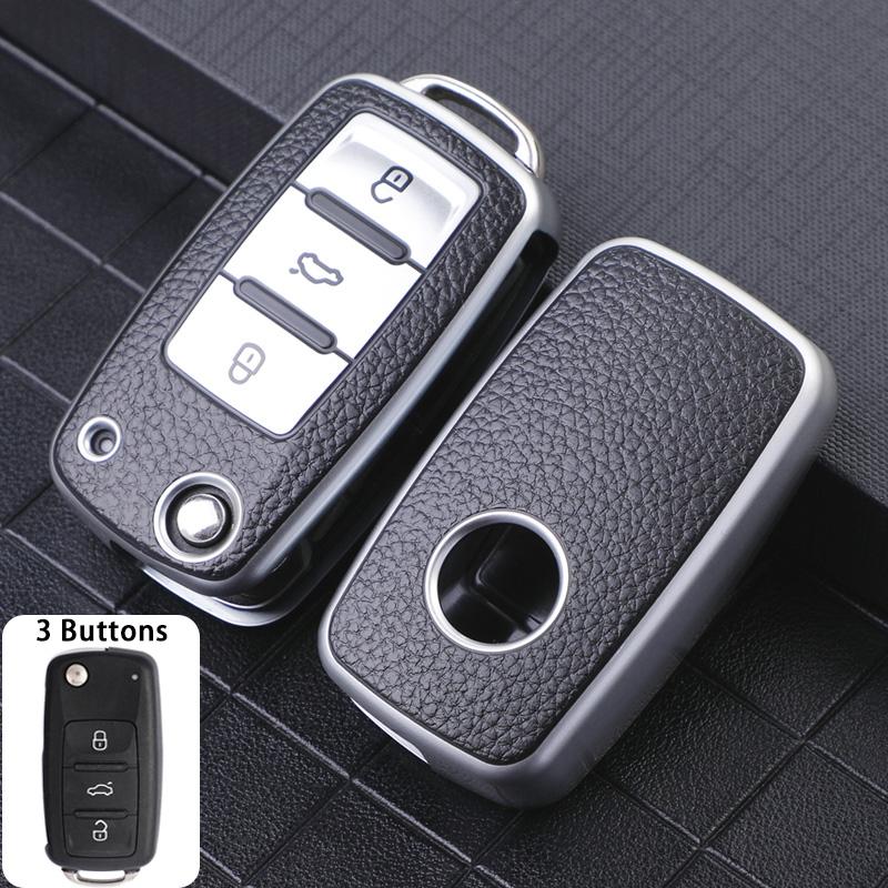 3-кнопочный чехол для ключей для Volkswagen Polo Tiguan Passat Golf Jetta Lavida, ТПУ кожаная защитная сумка для Skoda Octavia Seat, брелок для ключей