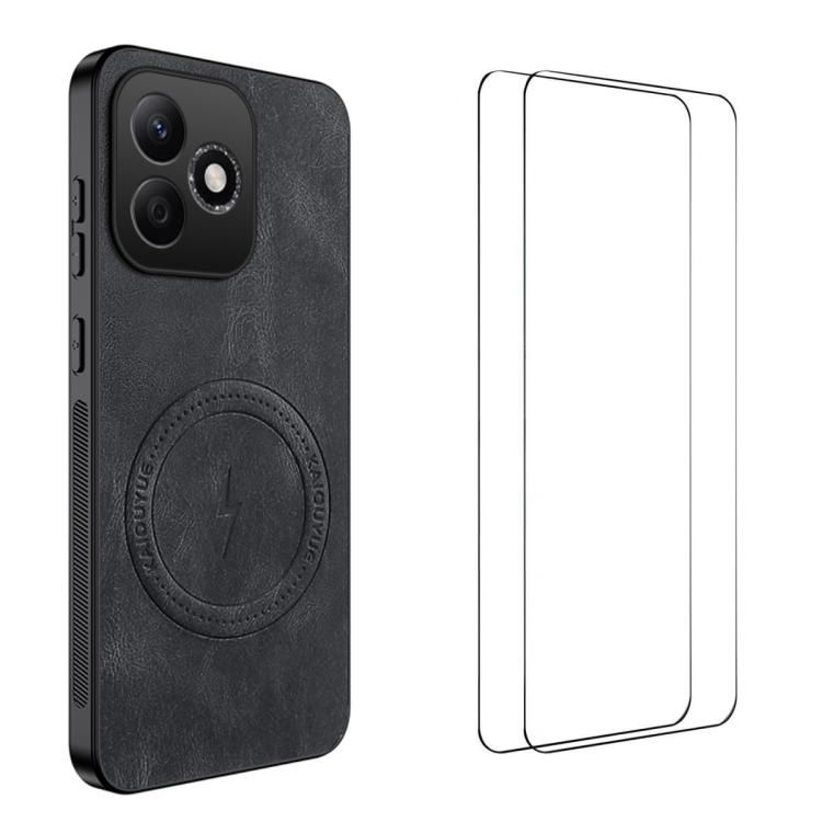 Nappa Texture Magnetic Phone Case with 2pcs Screen Films For Honor X5c 4G / X5c Plus 4G, Slim Anti-Slip Shockproof Cover