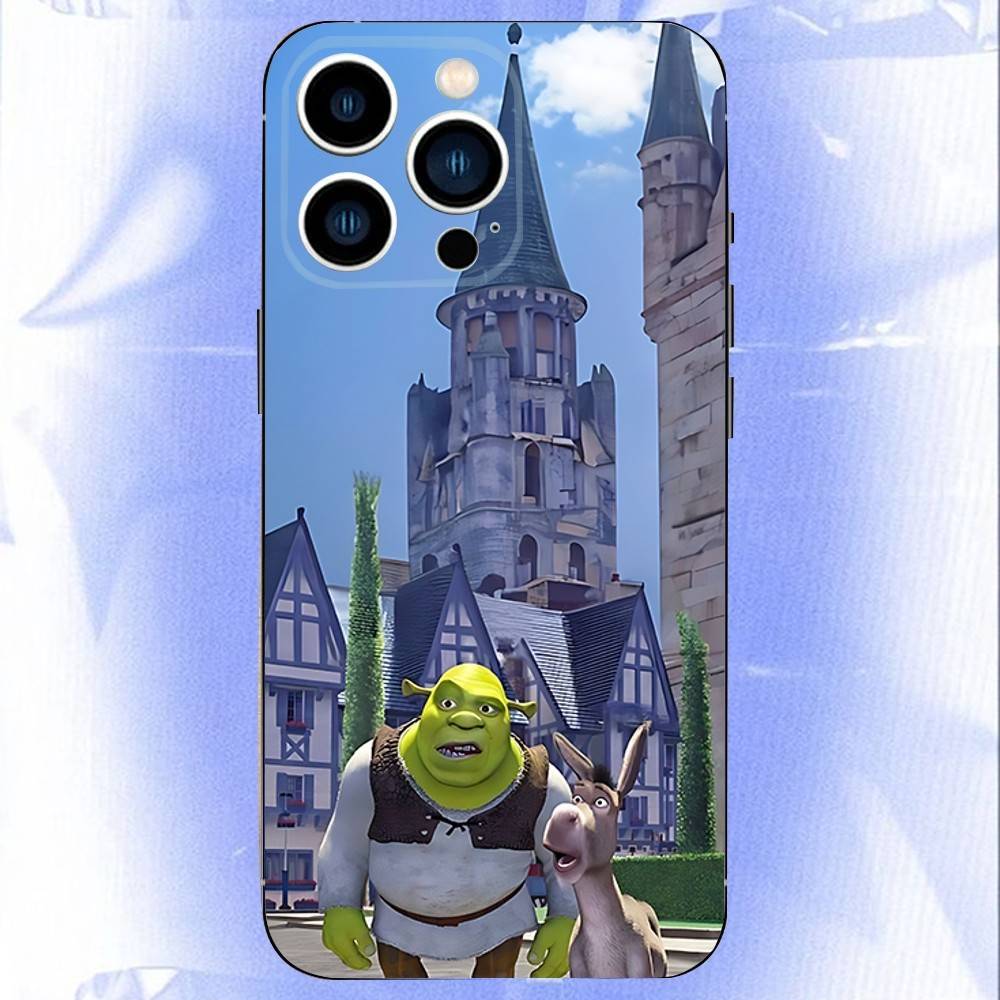 Смешной чехол для телефона с мультяшным Шреком для iPhone 17,16,15,14,13,12,11,Pro,XS,Max,XR,Plus,E,SE4,Mini Черный Мягкий Чехол