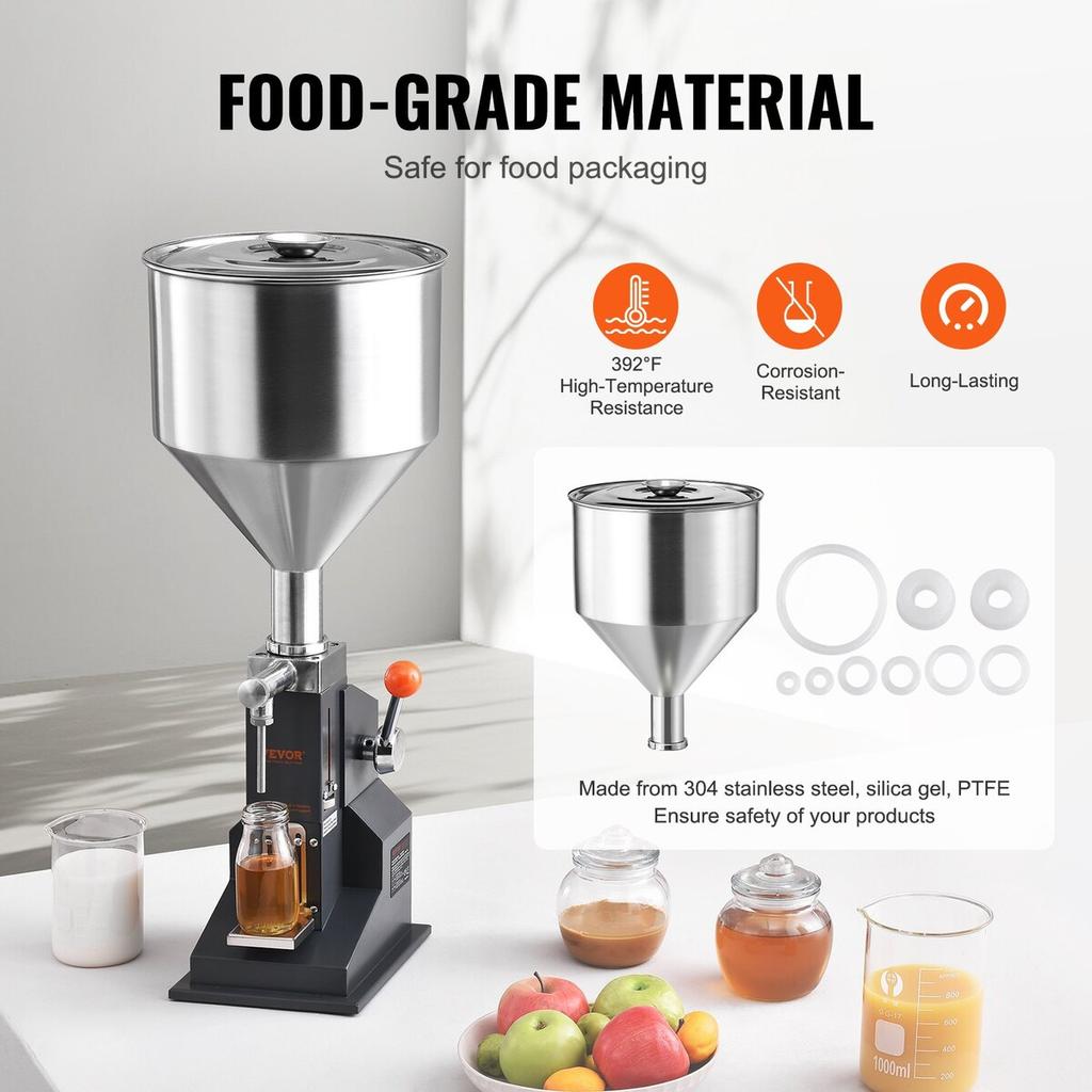 Manual Paste Liquid Filling Machine, 5-50ml Bottle Filler, Adjustable Bottle Filling Machine, Stainless Steel Liquid Filler with Hopper for Milk Water