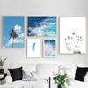Coconut Tree Feather Sea Wall Canvas Painting Leaf Ocean Seascape Nordic Posters and Prints Decorative Picture Home Decoration