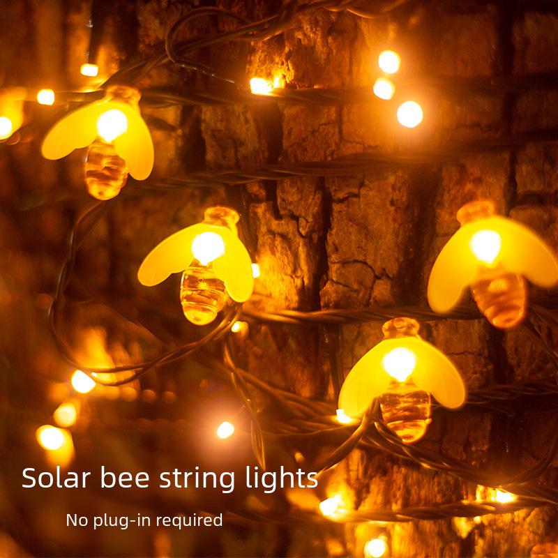 Уличные водонепроницаемые светодиодные гирлянды на солнечных батареях в виде пчел - декоративные для газона, сада, двора, кемпинга и праздников.