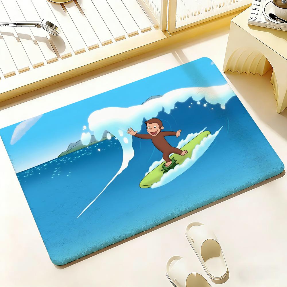 MONKEY CARTOON C-Curious GeorgeS Floor Mat Bedroom Living Room Flannel Door Mat Non-Slip Home Decor