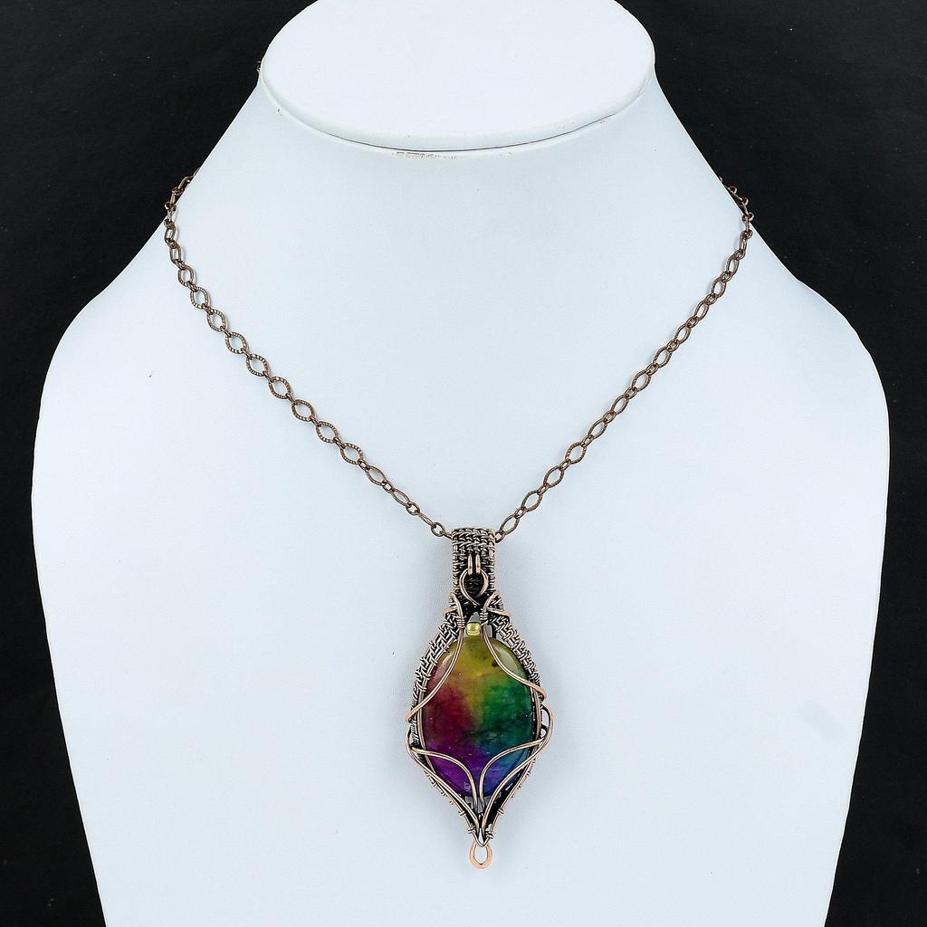 Rainbow Solar Quartz Druzy Pendant Copper Wire Wrapped Pendant Gemstone Jewelry Handmade Pendant Gift For Women Unique Copper Design Jewelry
