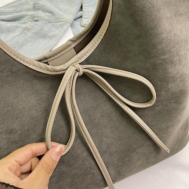 Женская сумка-тоут из искусственной кожи с бантом, большая вместимость, замшевая однотонная дизайнерская сумка через плечо с верхней ручкой, большая рабочая сумка