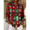 2025 Christmas Party Womens Long Sleeve Shirts Fashion Street Clothing Autumn Blouse Christmas Snowflake 3D Print Shirts Ladies