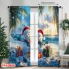 2pcs 2D flat printing Christmas Hot Curtains Tropical Beach Christmas Snowman Digital Printed Polyester Drapes Festive Curtains