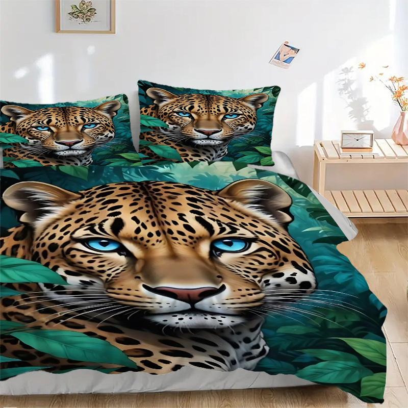 3pcs Leopard Print Duvet Cover Set -Includes 1 Duvet Cover and 2 Pillowcases, No Quilt Core, All-Season Home Decor yy251111110