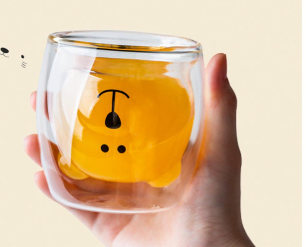 Double insulated glass cup creative cartoon bear cup milk cups for kids transparent cup coffee tea cup coffee cup kitchen office | Beer Bowls
