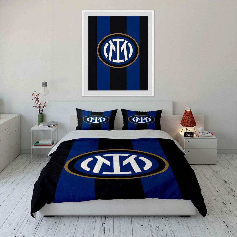 Blue-black stripes, Inter logo. Bedding sets Duvet cover sets Duvet covers Pillowcases(1*Duvet Cover 2*Pillowcases without duvet insert)