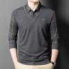 Long-sleeved T-shirt for Men Spring and Autumn New Fake Two-piece Men's Shirt Collar Plaid Casual Middle-aged Bottoming Shirt for Men