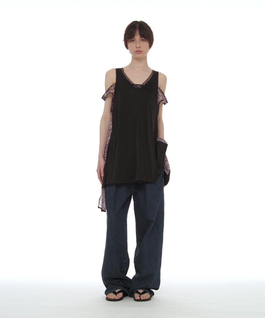 Partimento Woman Asymmetric Lace Trim Slip Dress_Black