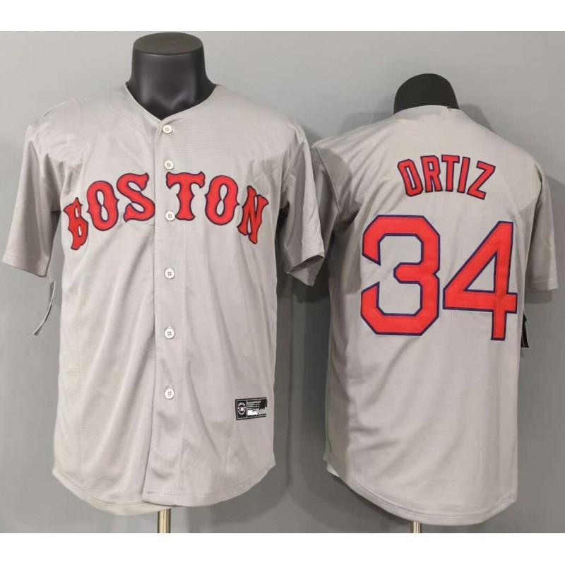 Boston Red Sox 34 Ortiz Embroidered Baseball Jersey Short Sleeve Gray Mens Fan Apparel