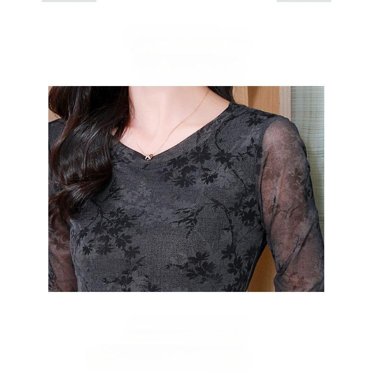 Модный обтягивающий сетчатый топ с длинными рукавами и V-образным вырезом на осень