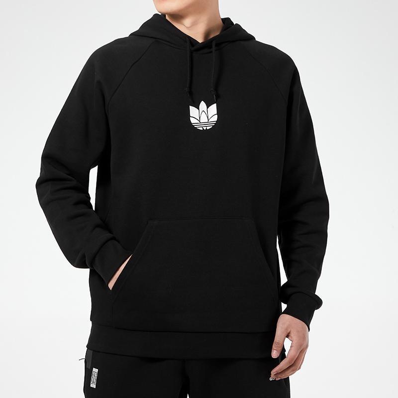 adidas Мужская толстовка с капюшоном Originals 3D Trefoil с флисовой подкладкой и принтом логотипа, черная GN3555