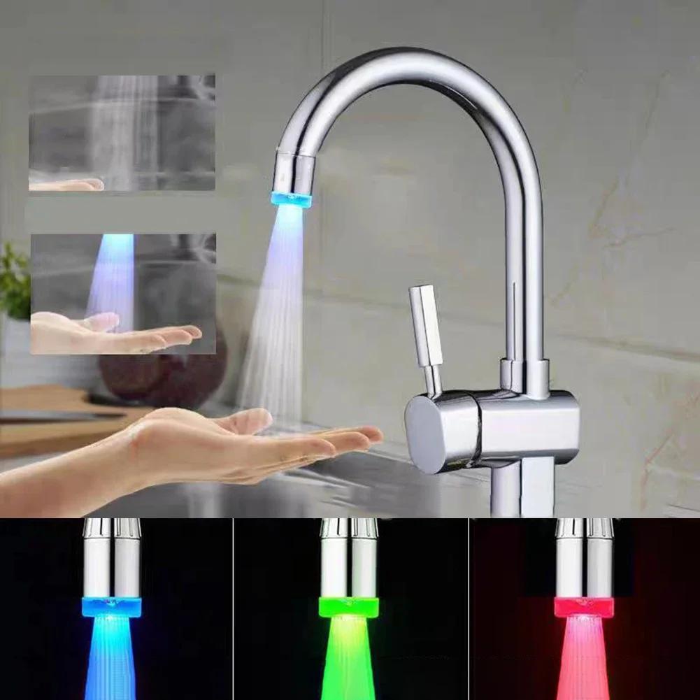 Luminous Changing LED Faucet Color Light Changing Blinking Temperature Control Water Faucet Kitchen Faucet Sprayer