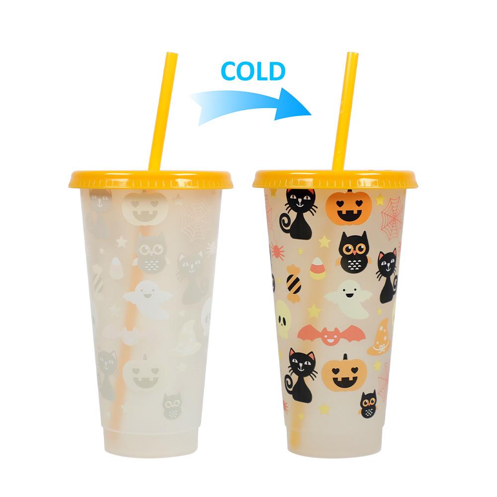 2025 Новая кружка с изменением цвета с крышкой и соломинками Рождественские ПП кофейные чашки для вечеринки Рождество Хэллоуин Холодное ведро Вечеринка Чашка для напитков
