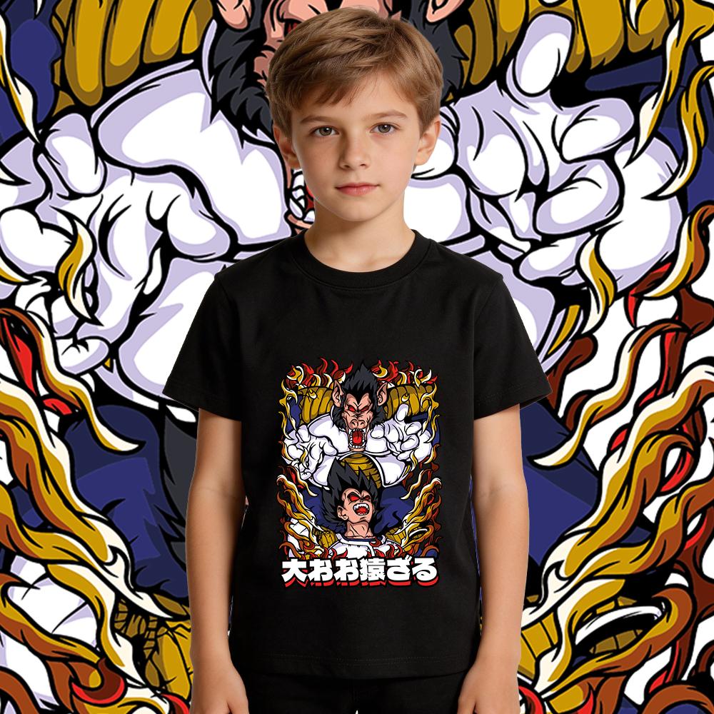 Dbz Vegeta x Great Ape Anime Print Boys Girls Cotton T Shirt Casual Top Soft Breathable Kids Summer Clothes