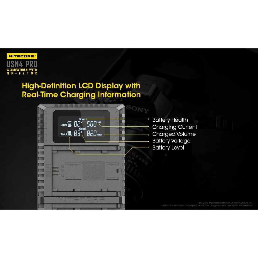 Зарядное устройство NITECORE USN4 PRO для аккумуляторов камеры, двухслотовое, USB-C, быстрая зарядка QC, для Sony NP-FZ100, активация глубоко разряженных аккумуляторов