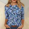 Женская мода повседневная три четверти рукава цветочный принт горловина топ