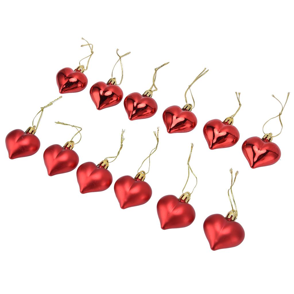 12pcs Christmas Ornament Heart Shape PVC Christmas Tree Hanging Decorations for Valentine"s Day
