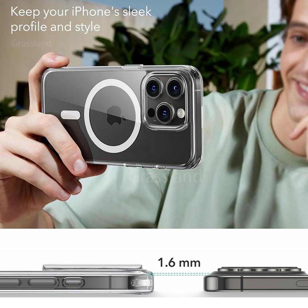 Роскошный магнитный беспроводной чехол для телефона для iPhone 16 15 14 13 12 11 Pro Max Plus X XR 16e для Magsafe прозрачная задняя крышка