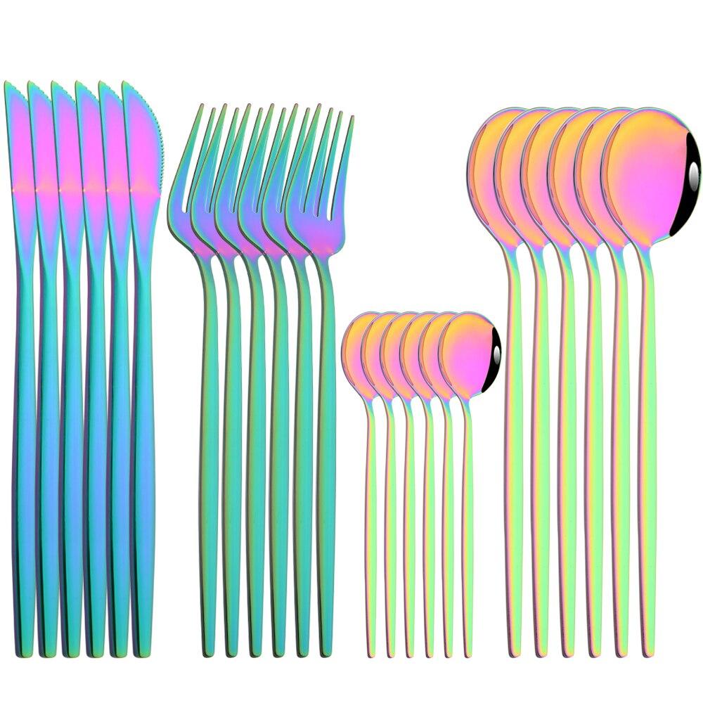 Mirror 24pcs Dinnerware Set Western Stainless Steel Cutlery Set Black Fork Spoon Silverware Set Knife Flatware Set Tableware Set