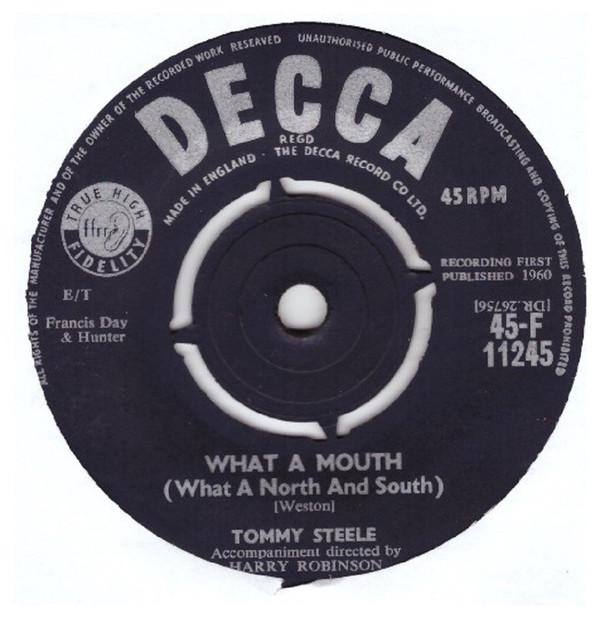 7-дюймовая пластинка TOMMY STEELE What A Mouth What A North And Sout 45F11245 1960 UK Поп Б/у