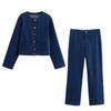 Европейский и американский ретро уличный женский джинсовый пиджак и брюки прямого кроя