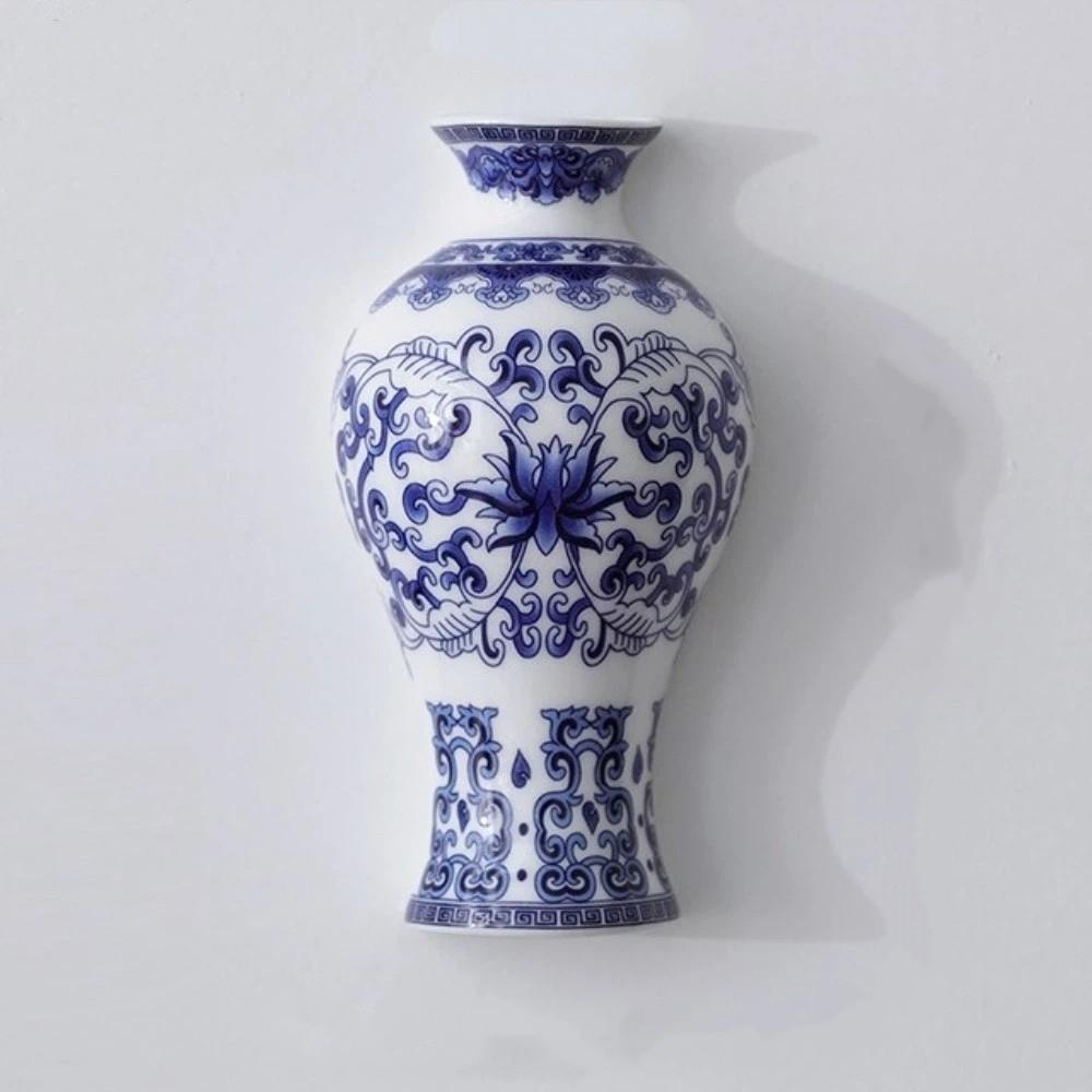 Antique Blue White Porcelain Wall Hanging Ceramic Vase Wall Hanging Vase  Living Room Decor