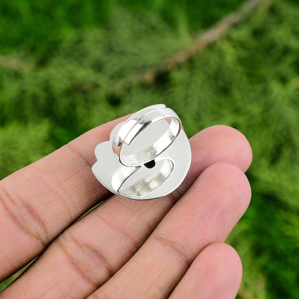 Natural Tiger'S Eye Gemstone Promise Flower Yellow Adjustable Ring 925 Silver