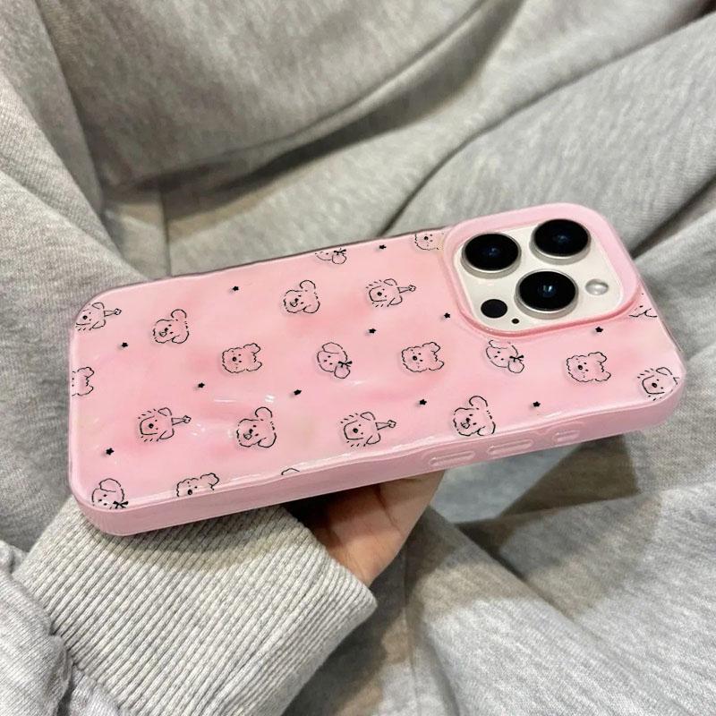 Cute Minimalist Full Puppies Soft Phone Case For IPhone 17 Air 16 16e 15 14 13 12 11 Pro Max 8 7 Plus Chiffon Texture Back Cover