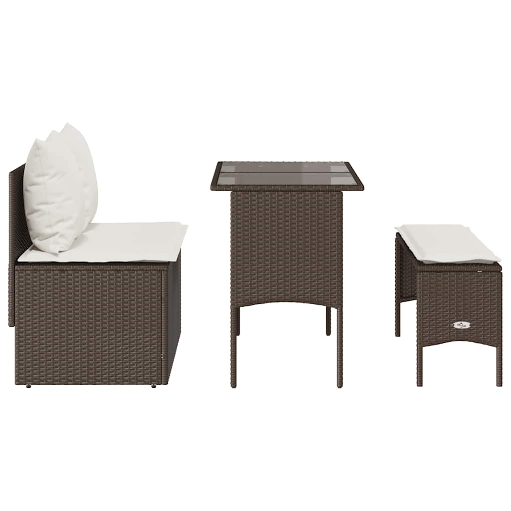 3 Piece Outdoor Dining Set with Cushions Brown Poly Rattan