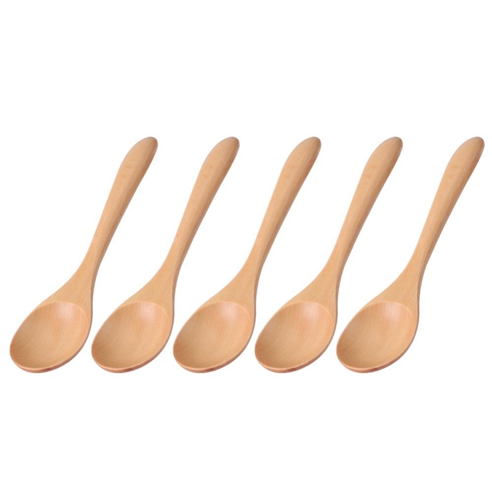 5Pcs Solid Honey Spoon Wood Material Serving Spoon Lightweight Honey Dipper Kitchen Cooking