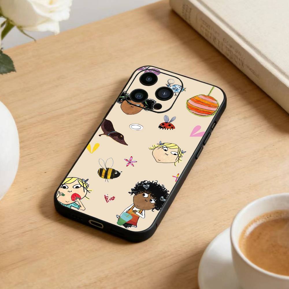F-Charlie and Lola Cartoon Phone Case For iPhone 16,15,14,13,12,17,Pro Max,Plus Silicone Black Case