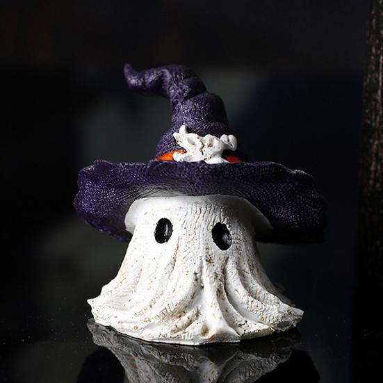 Halloween Ornament Ghost Mage Style Resin Statue Playful Smile Face Figure Lightweight Halloween Party Decor