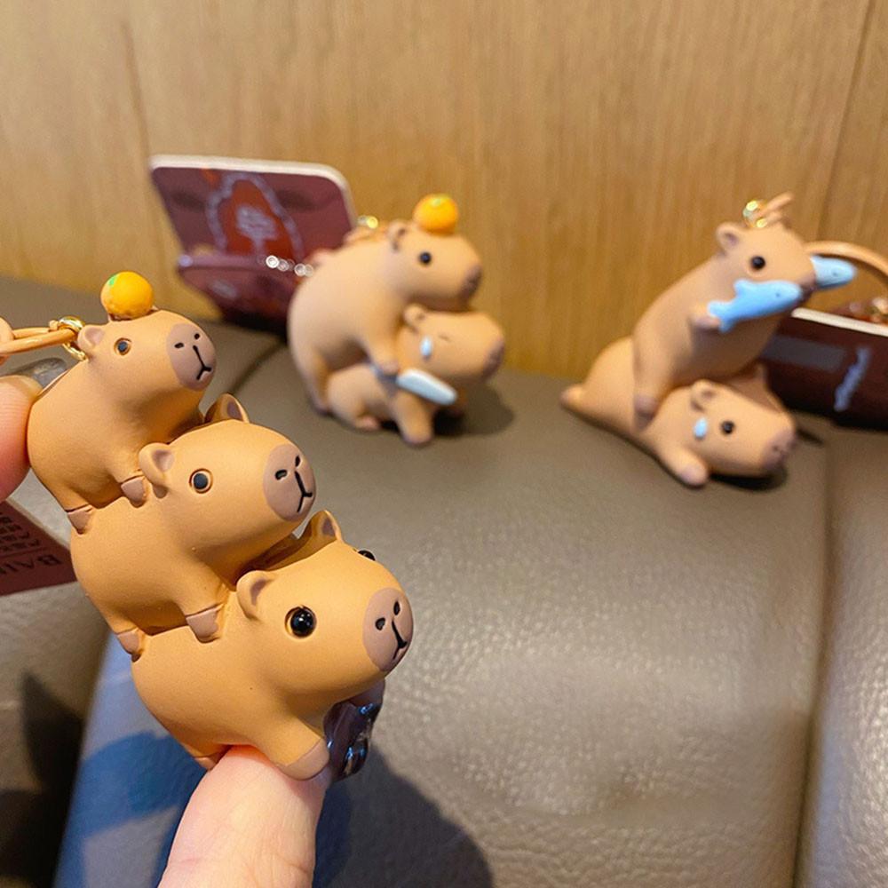 Cute Capybara Keychain Resin Doll Keyring Hanging Backpack Pendant Gifts