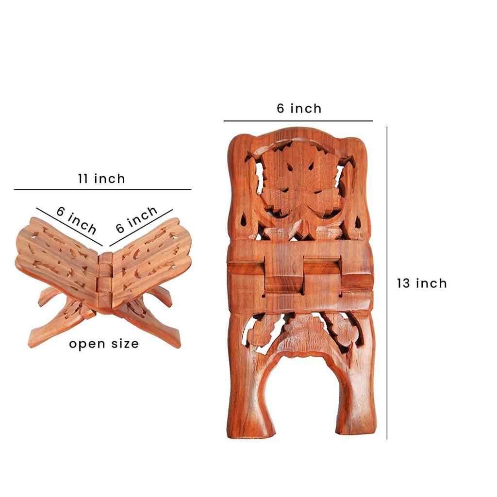 Wooden Hand Carved Holy Book Stand – 13 Inch Rehal for Quran, Bible, Gita, Ramayana & Guru Granth Sahib