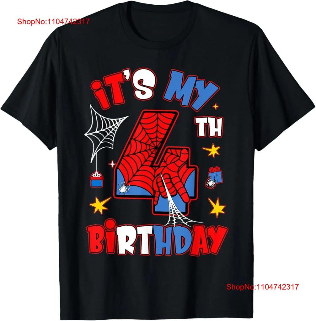 Kids Its My 4th Birthday Spider Theme Party Boy T Shirt vintage Washed Casual fashion Slightly Stylish streetwear Unisex