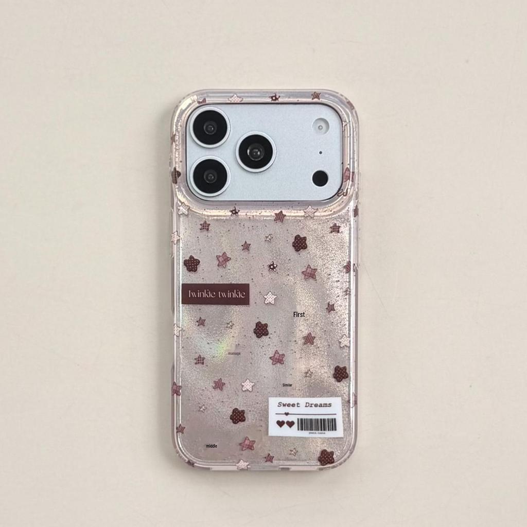 Розово-коричневый чехол со звездами в корейском стиле для iPhone 17 Pro, ударопрочный защитный чехол, совместим с iPhone 16PM/15/14/13.