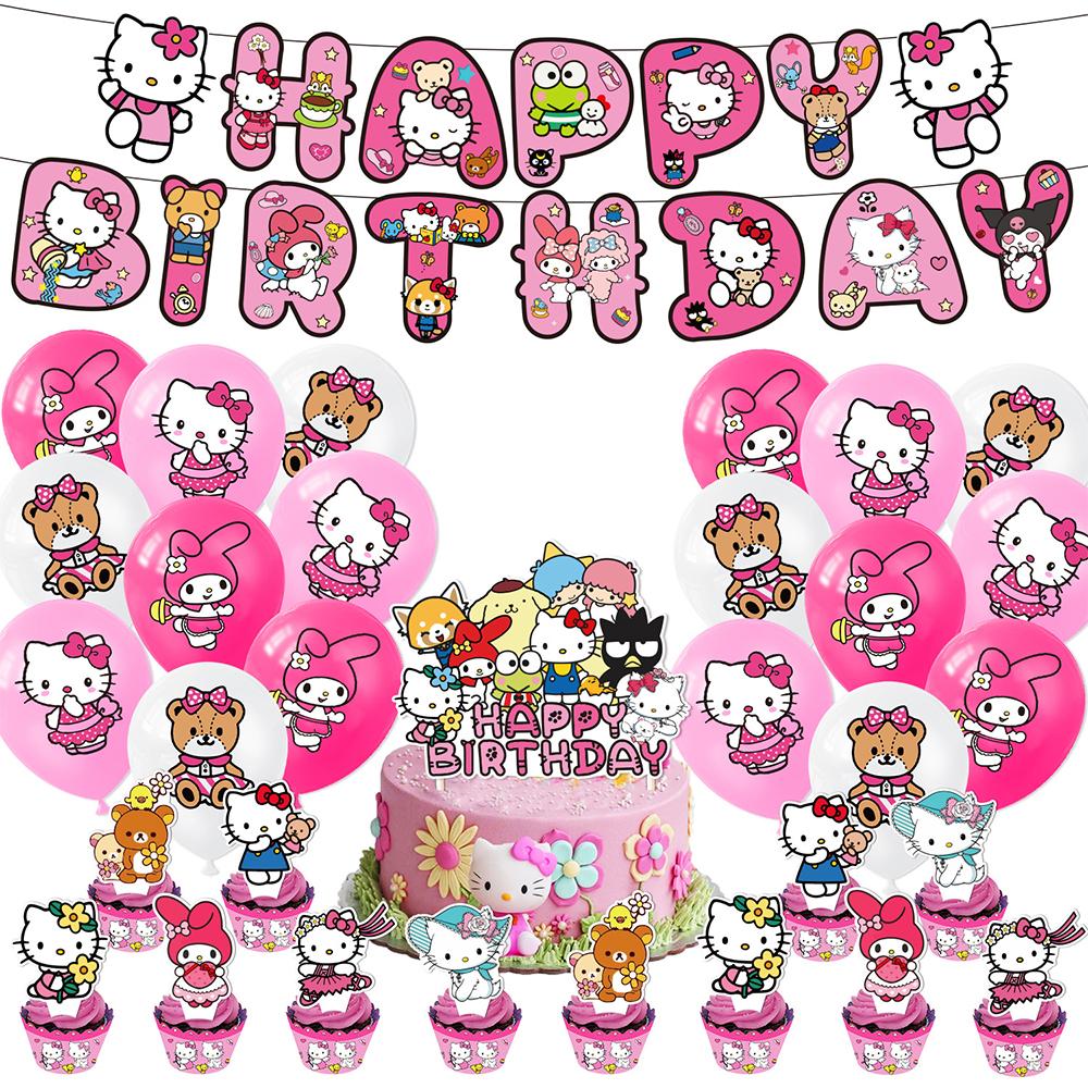 33 шт. Декорации для дня рождения Hello Kitty Включают Баннеры, Топперы для торта, Воздушные шары