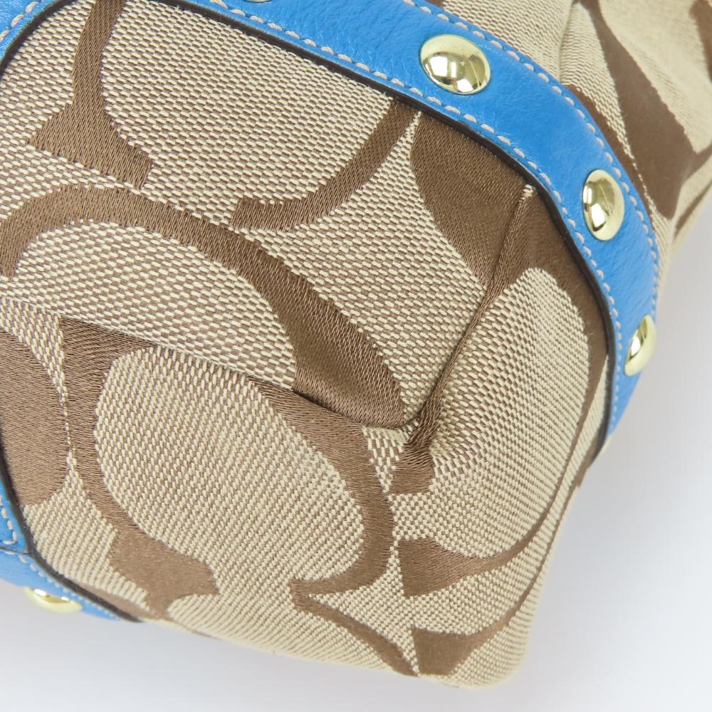 Used COACH Tote Bag Signature 1488 canvas/leather blue Brown Studs