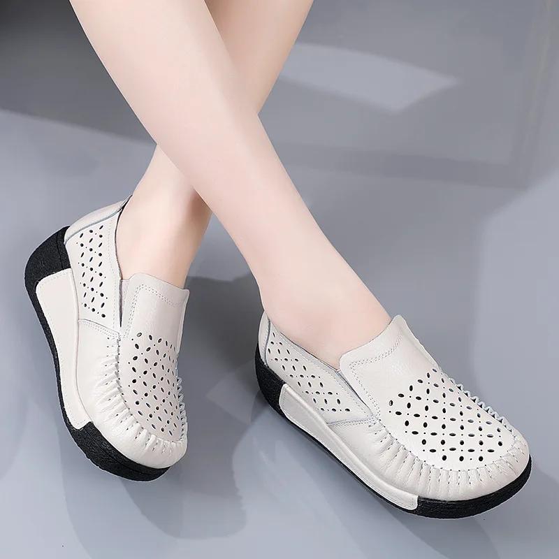 2025 Fashion Spring Autumn Women Flats Platform Loafers Ladies Genuine Leather Comfort Wedge Moccasins