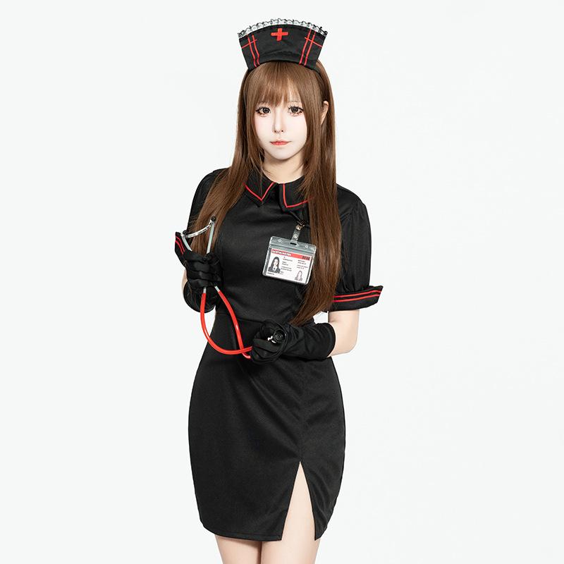 2026 new black nurse uniform set, role-playing uniform, high-quality fabric, support wholesale.
