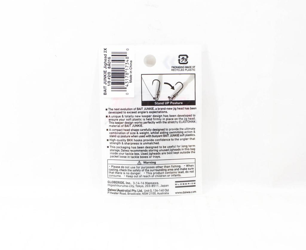 Daiwa Jig Head Bait Junkie 1/8 Oz 5 Per Pack Hook Size 2/0 (3480)