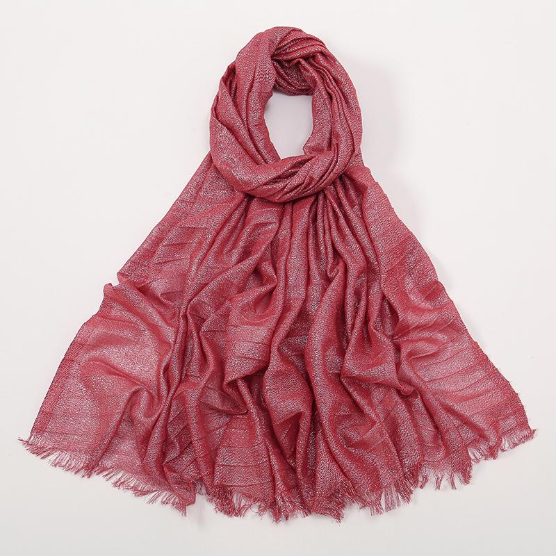 Однотонная люрексовая блестящая мерцающая мятая шаль-шарф женский классический дизайн блестящая повязка на голову обертывание однотонные шарфы с кисточками мусульманский хиджаб
