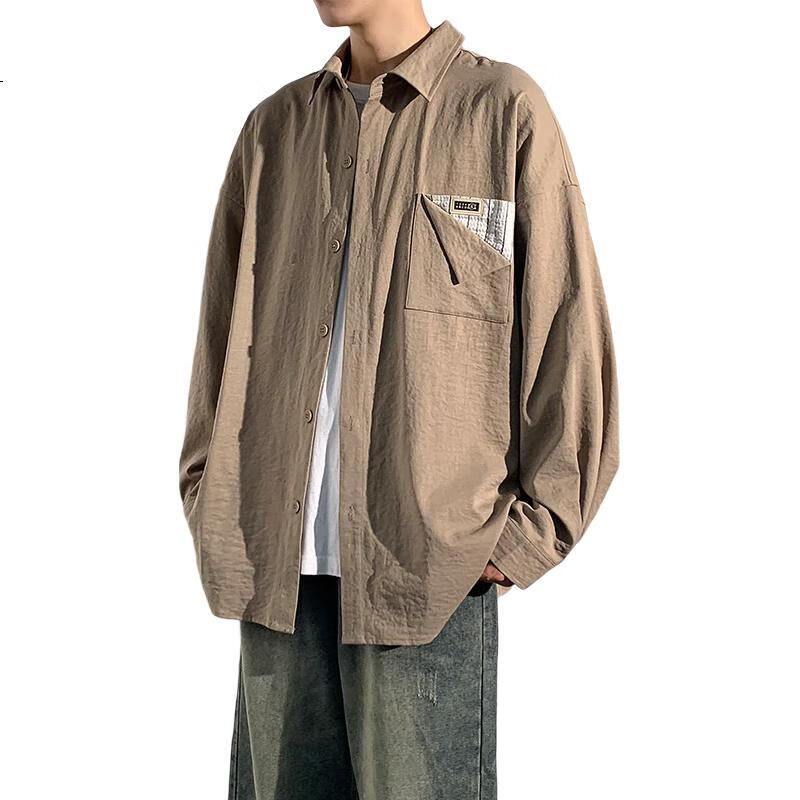 Foss Phil Long-Sleeve Workwear Style Shirt for Men, Spring And Autumn Casual Trendy Jacket