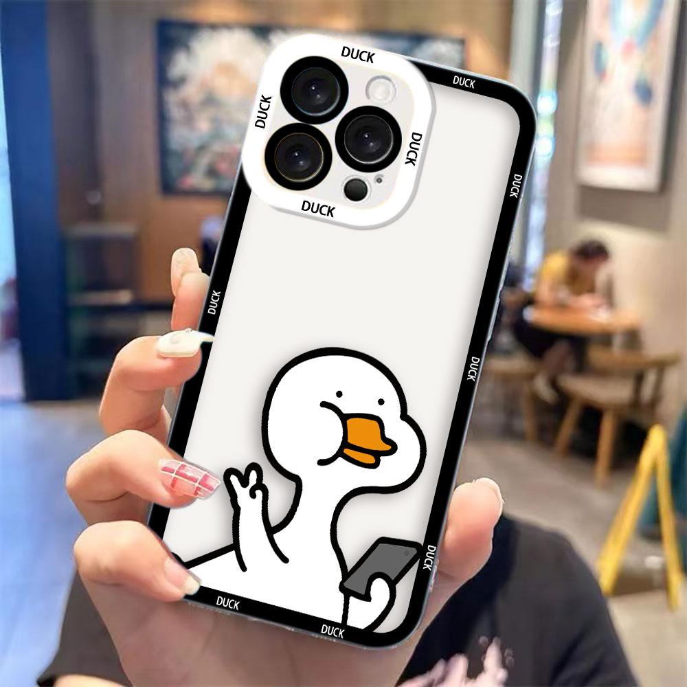 Мультяшная Милая Утка Чехол Прозрачный Чехол Для Телефона Для iPhone Apple 17 AIR 16E 16 15 14 12 13 11 Pro Max Plus XR TPU DIY Оболочка Чехол Funda